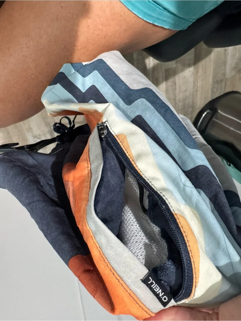 O'Neill Navy Orange Gray Wave Stripe Board Shorts
